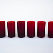 Set of ruby-coloured glasses, Italian design, 1970s, made in Italy