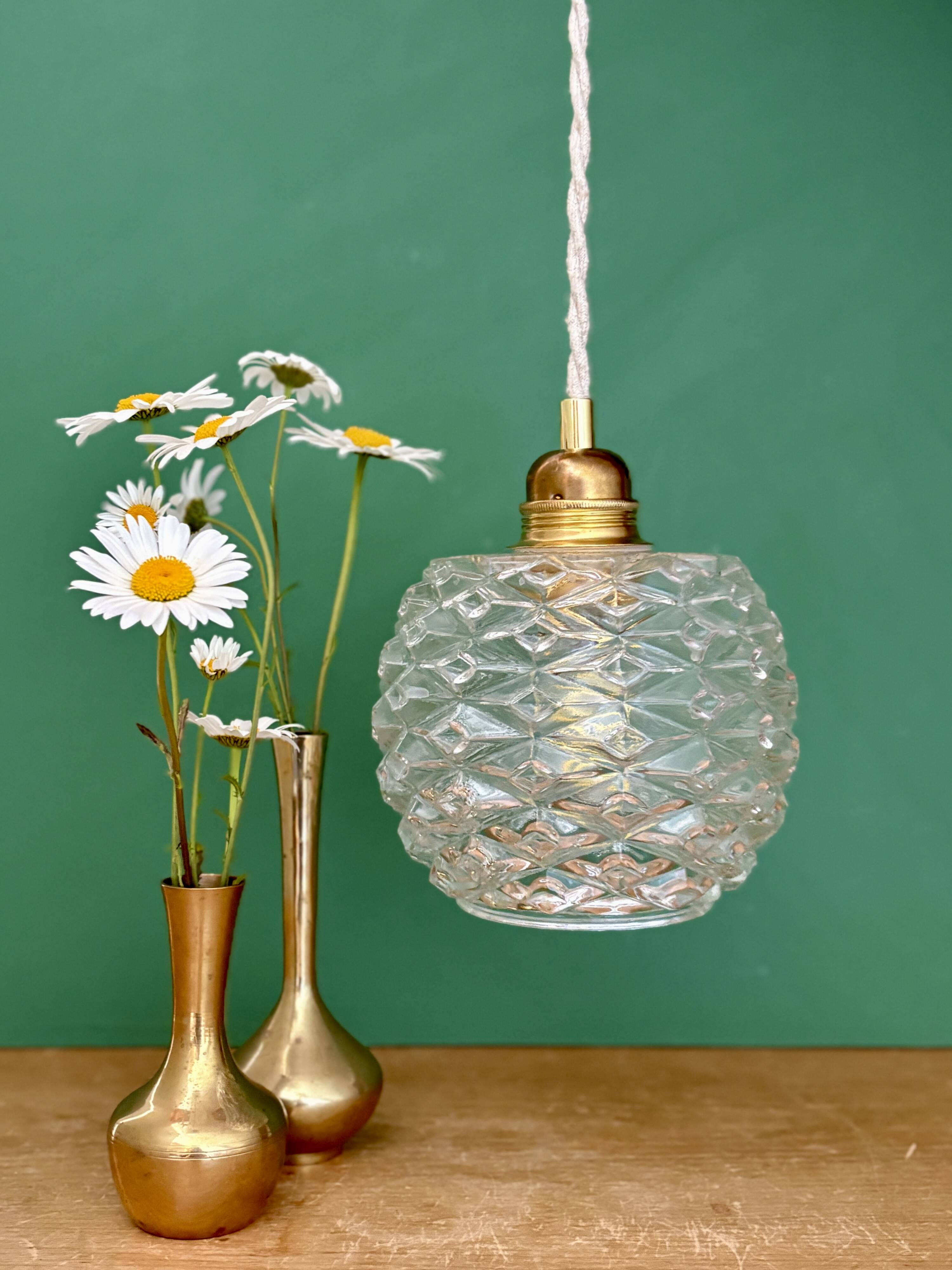 Vintage moulded glass suspension globe