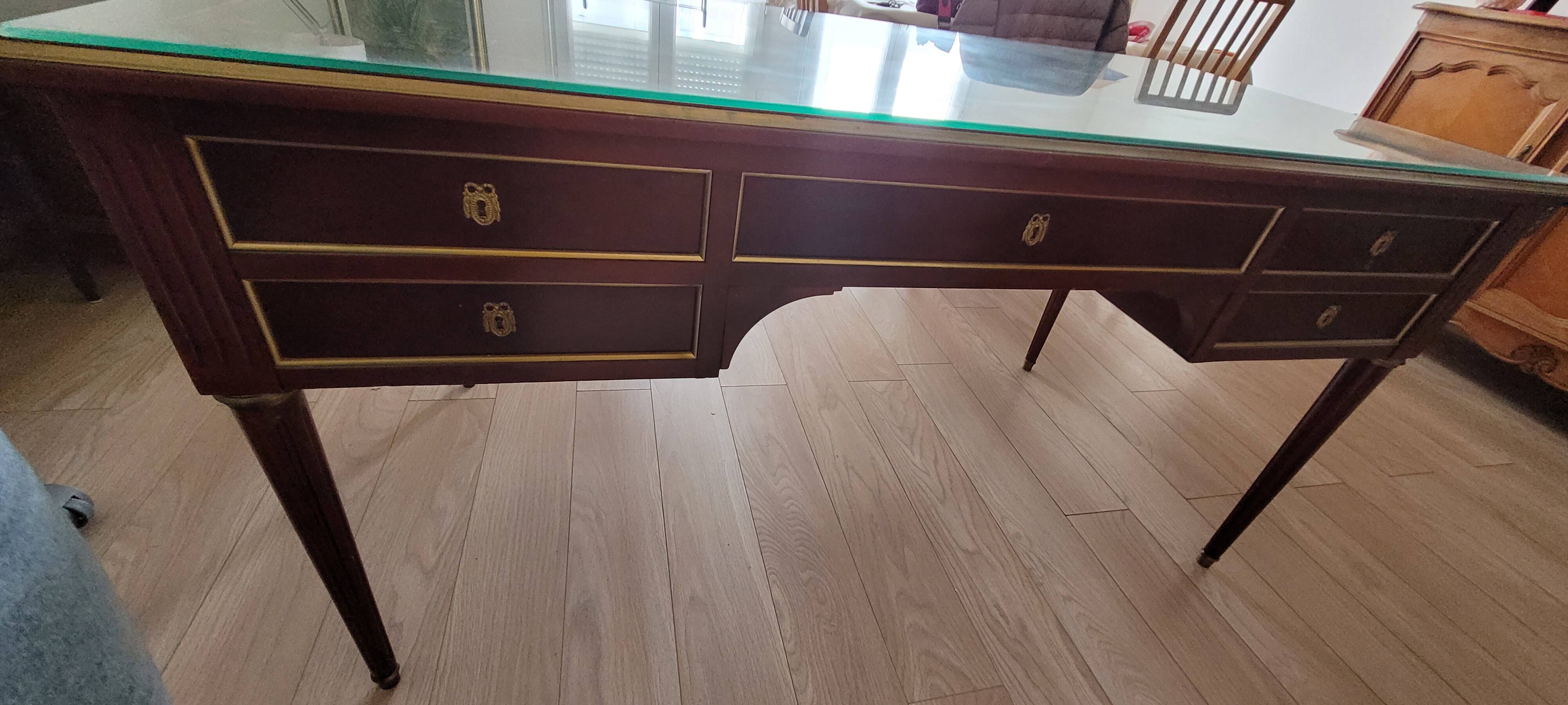 Bureau style notaire bois et cuir