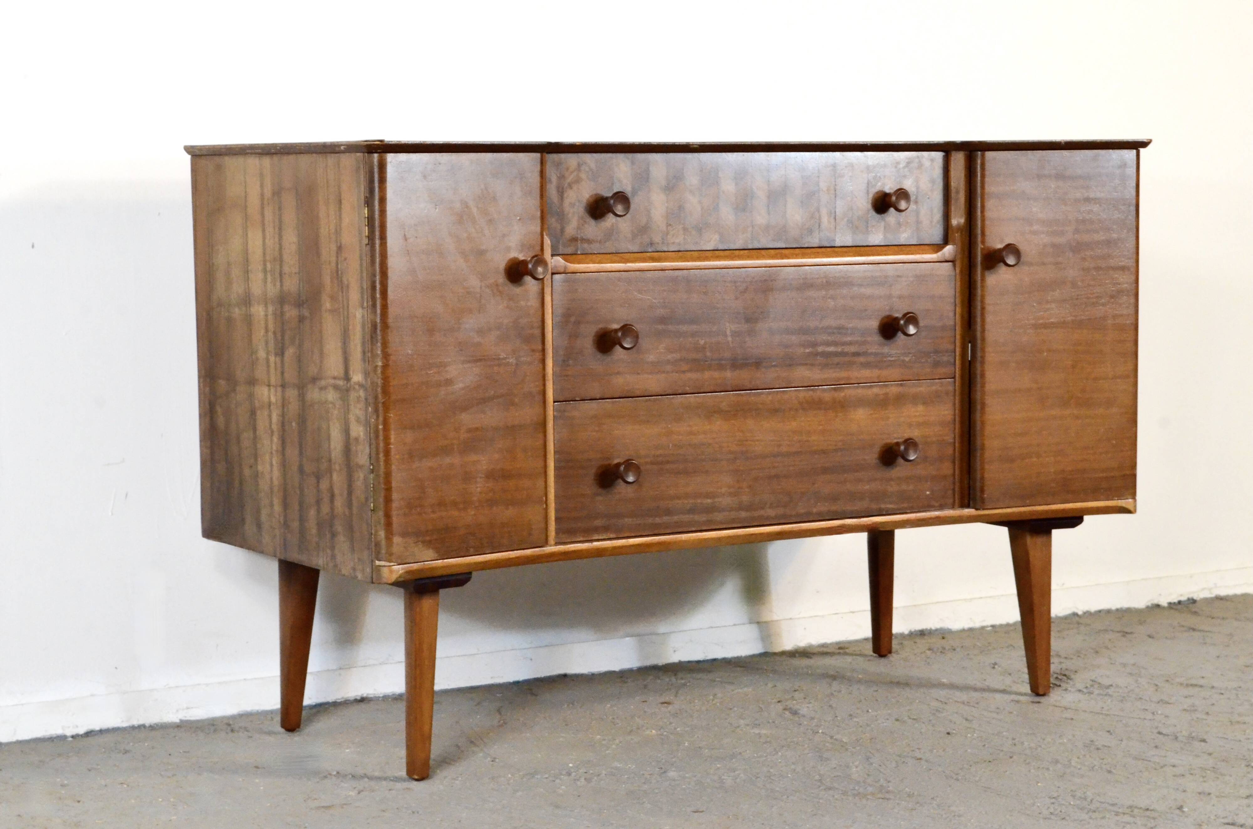 Vintage Midcentury Uniflex Walnut And Teak Sideboard / Dressing Table.