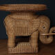 Desserte éléphant en osier tressé années 60/70