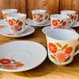 Set de tasses et sous tasses à café en porcelaine décor fleur vintage 70 Made in Italie