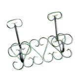 Wall coat rack two hooks wrought iron with scroll patterns 1950s