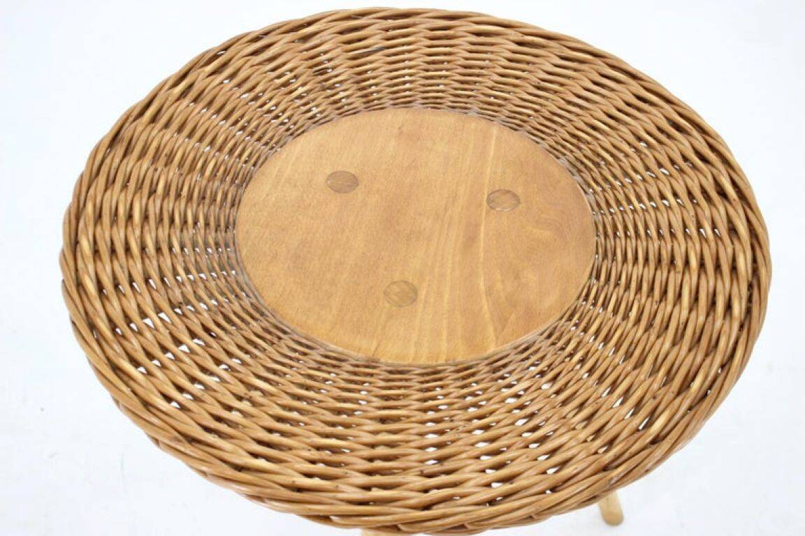 1970s Czech Wicker and Wood Side Table by Jan Kalous for ÚLUV