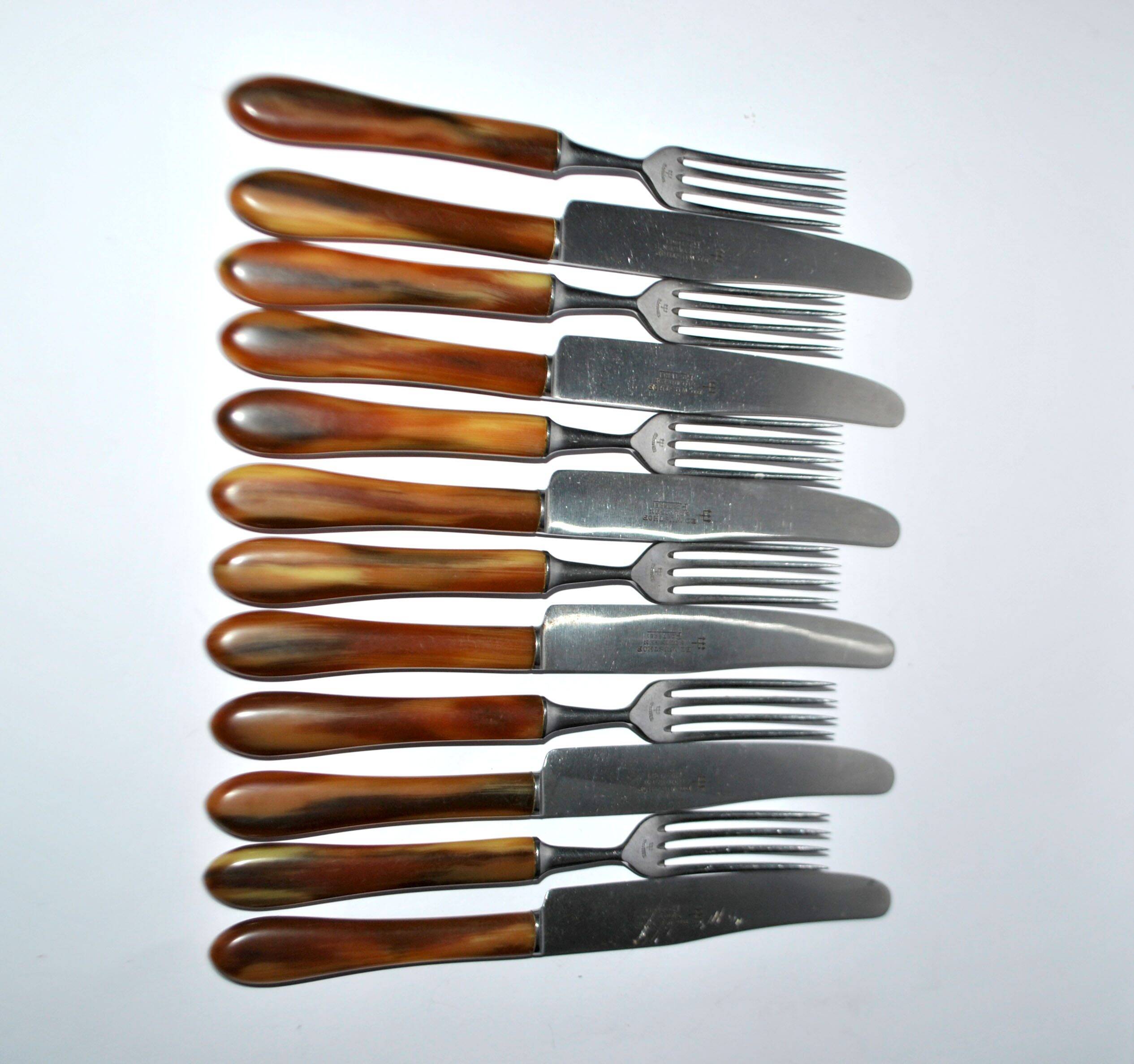 SOLINGEN Lot of 12 cheese cutlery Antique knives with horn handles and steel blades