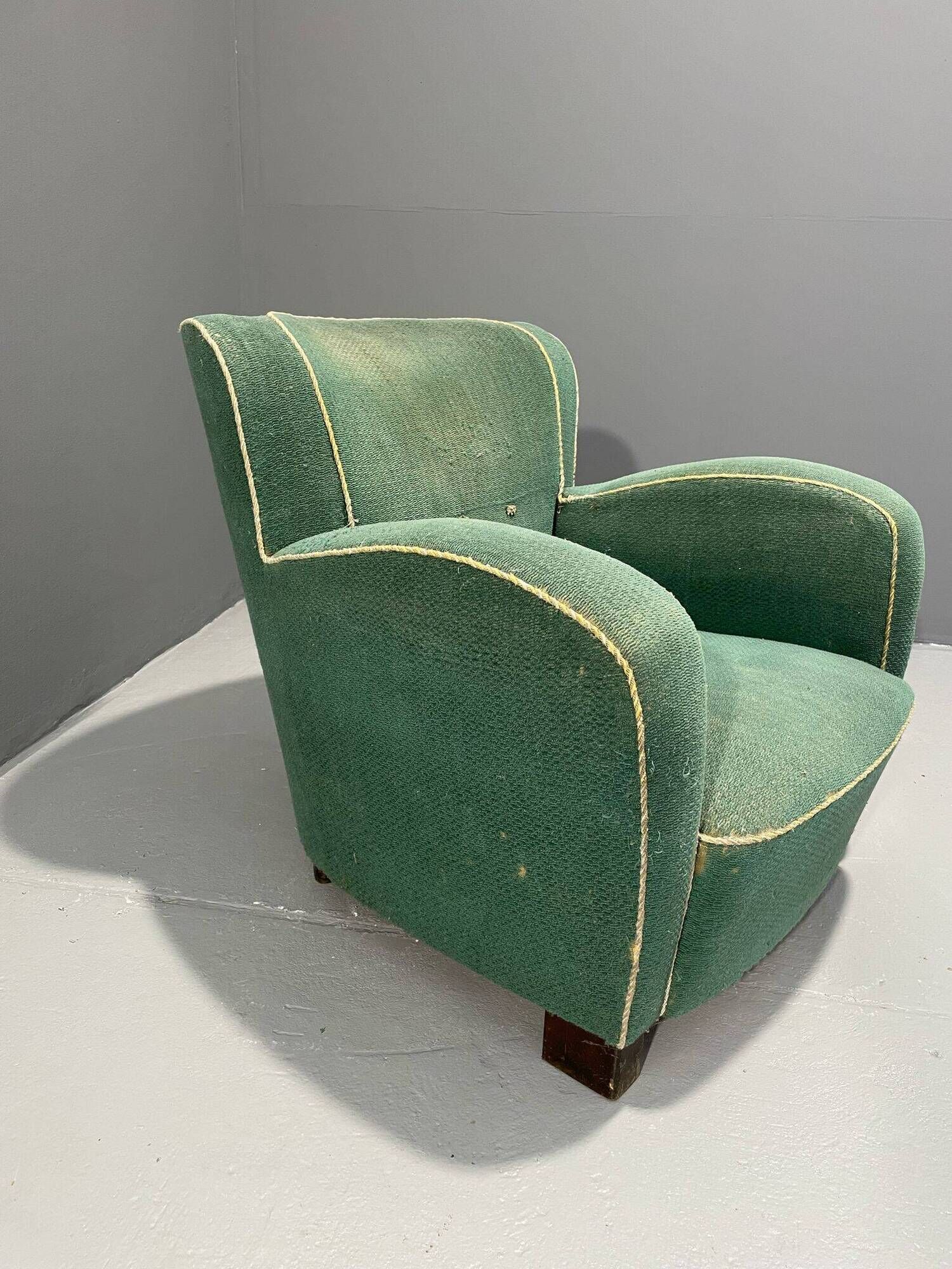 Fauteuil Art déco danois en mohair vert, années 1930-1940