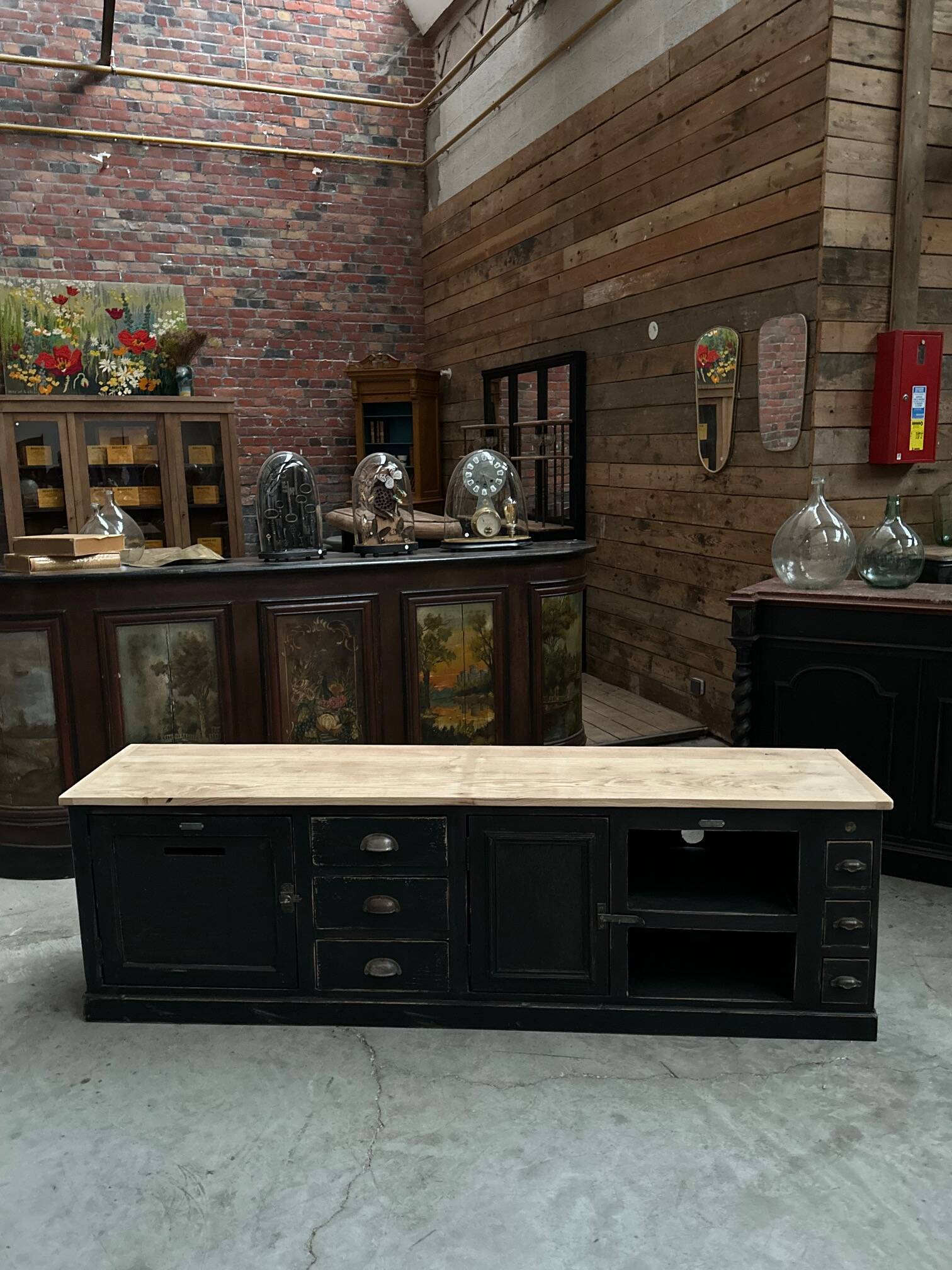 Workshop furniture transformed into a TV unit.