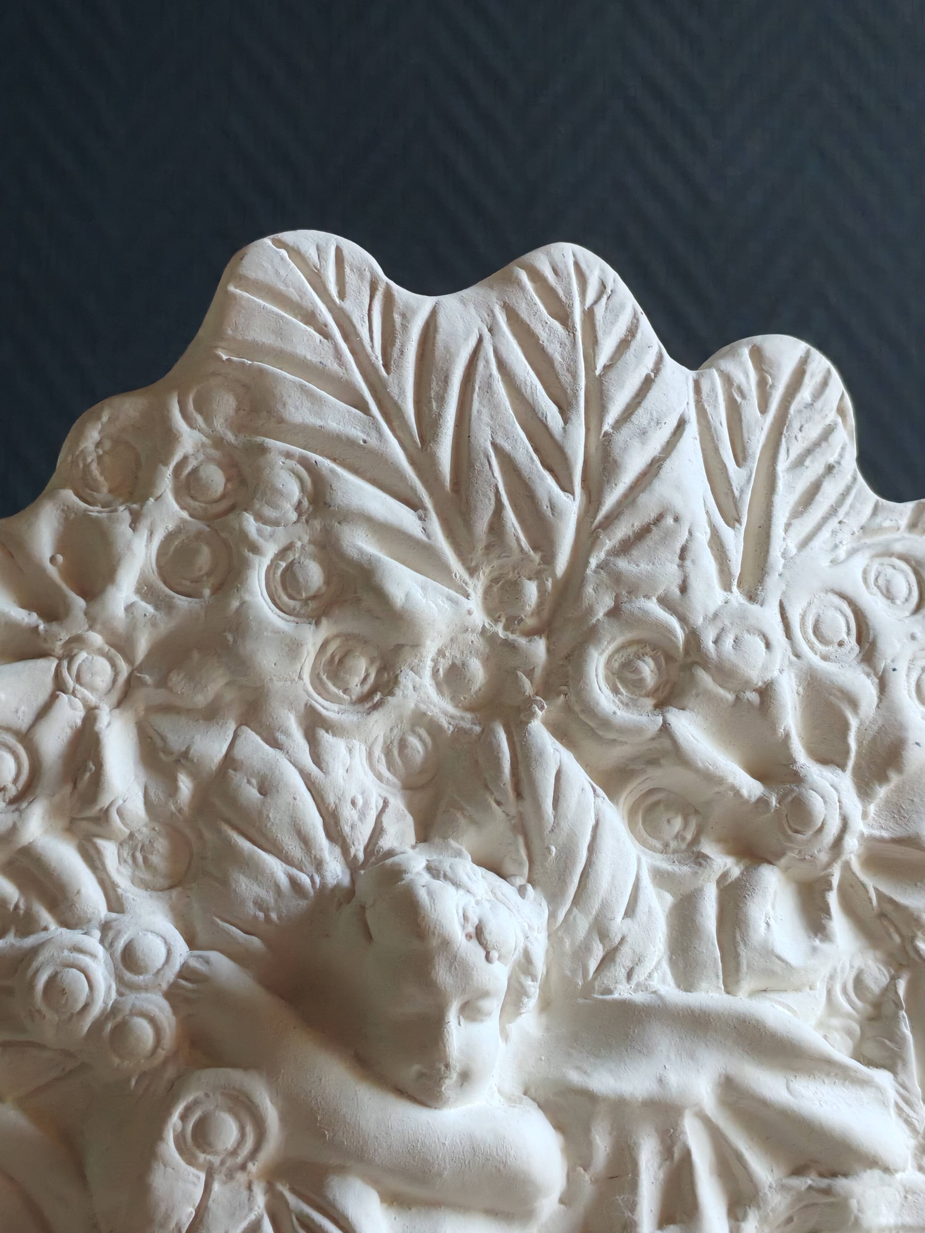 Angel Vase in White Plaster, Vintage Planter with Cherub and Flower Motif