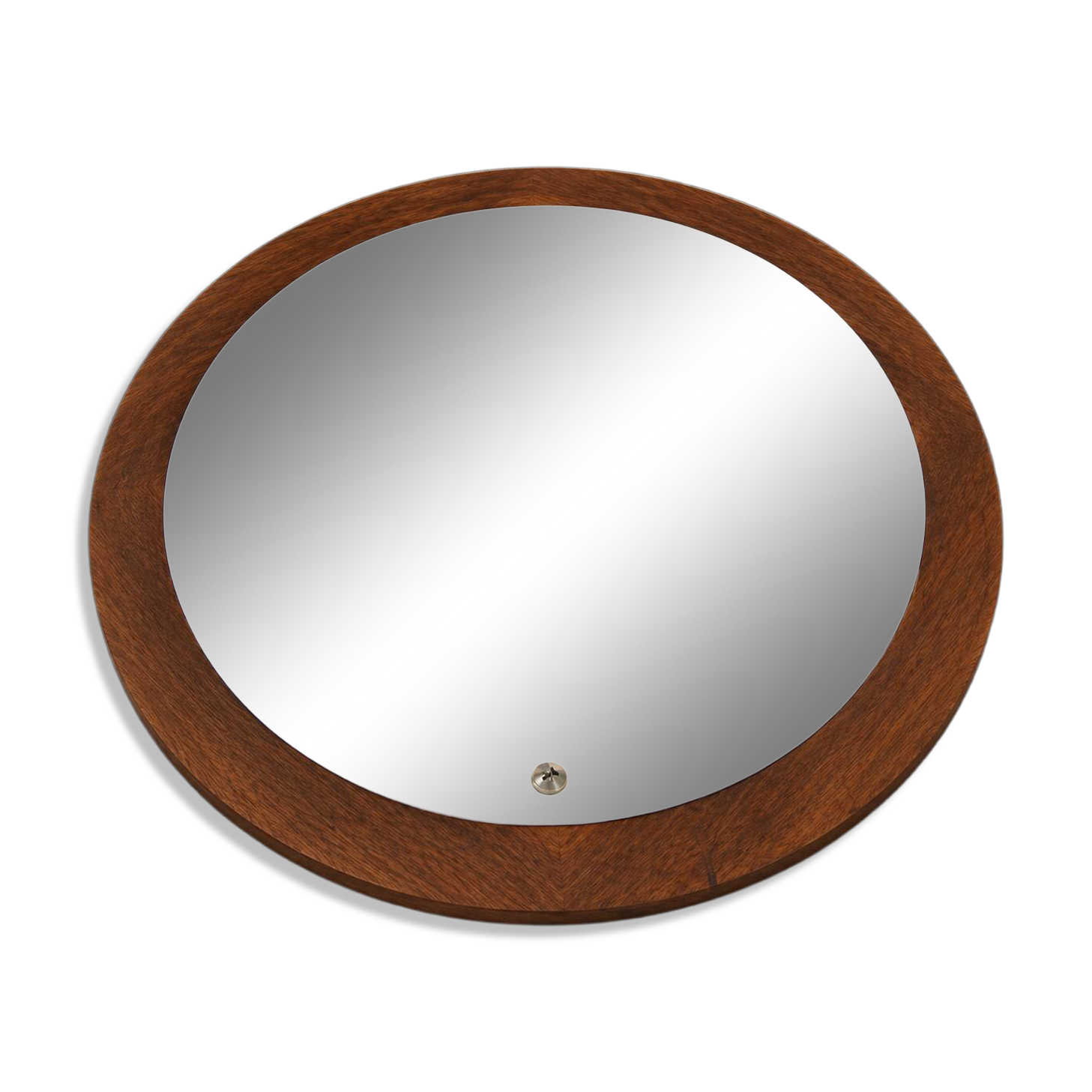 Round teak mirror, 1970s – vintage, diameter 70 cm