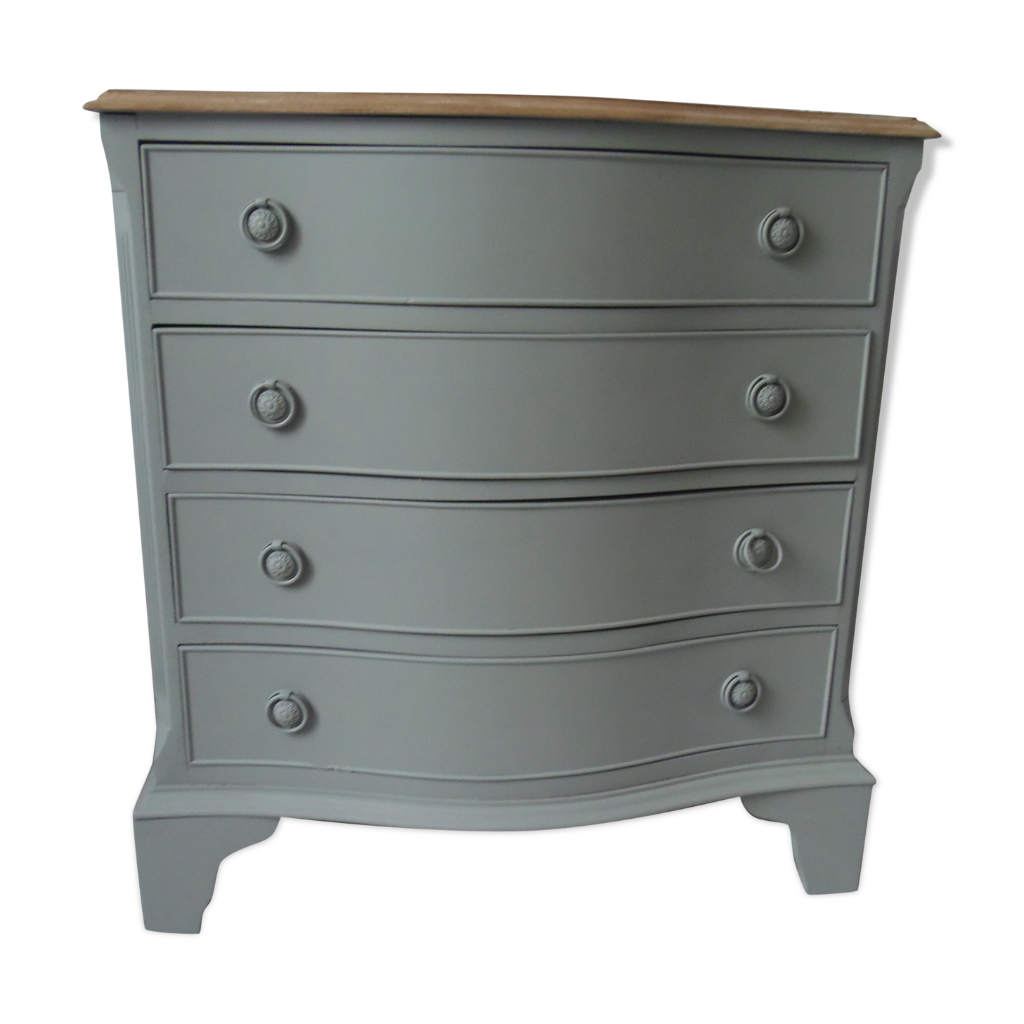 Vintage chest of drawers green of gray, 4 drawers, wooden top