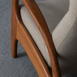 Reclining easy chair in beige wool, Denmark, 1980’s