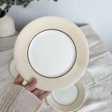 5 vintage earthenware dessert plates stamped Salins - Marli beige and white gingham