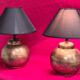 pair of hammered copper bedside lamps 41x30 very good condition elec ok
