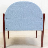 Souvignet armchair reupholstered in sky blue boucle.