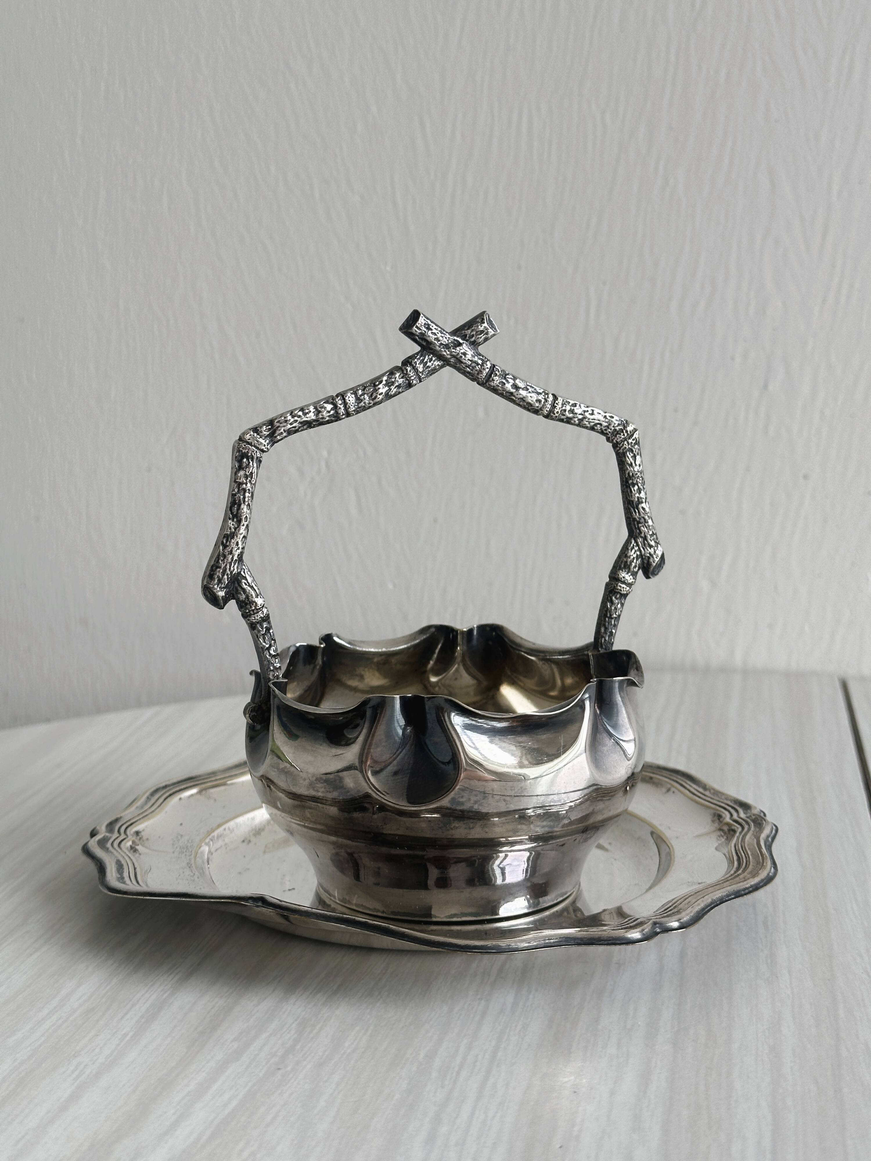 Antique sugar bowl or small sauce boat in patinated silver metal