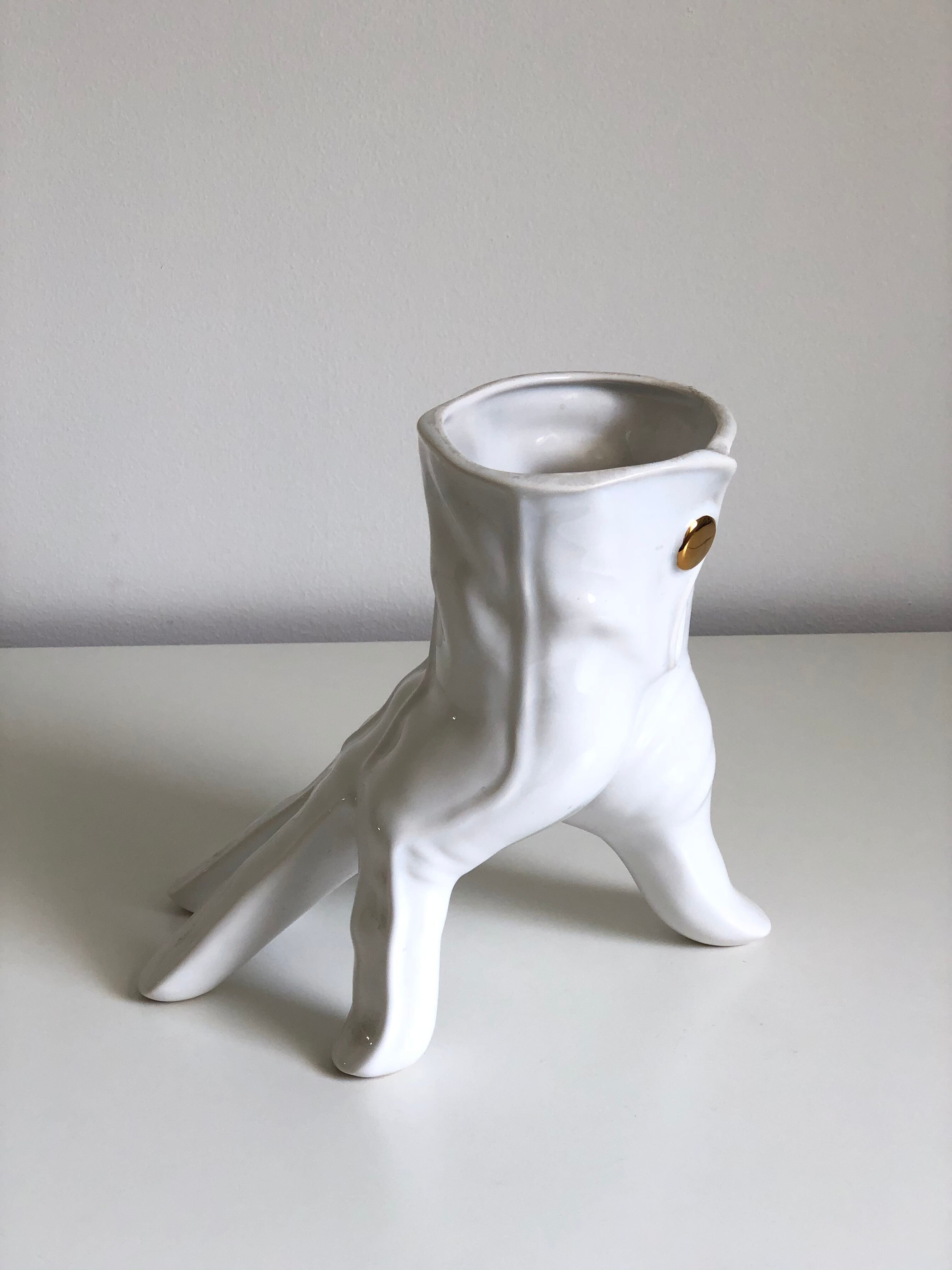 Surreal ceramic vase in the shape of a white glove by Leo Bonassera., 1970