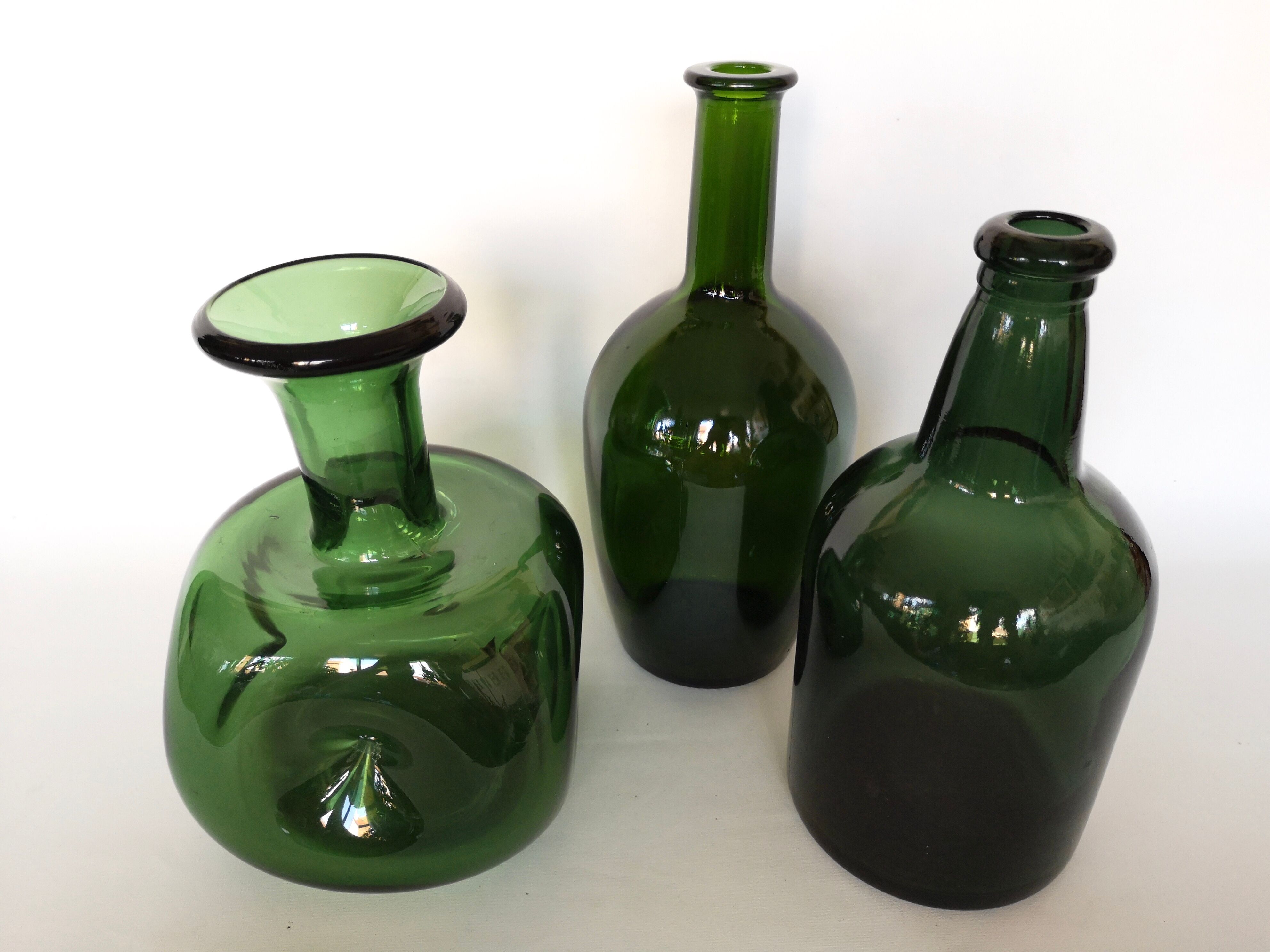 Trio de soliflores en verre vert
