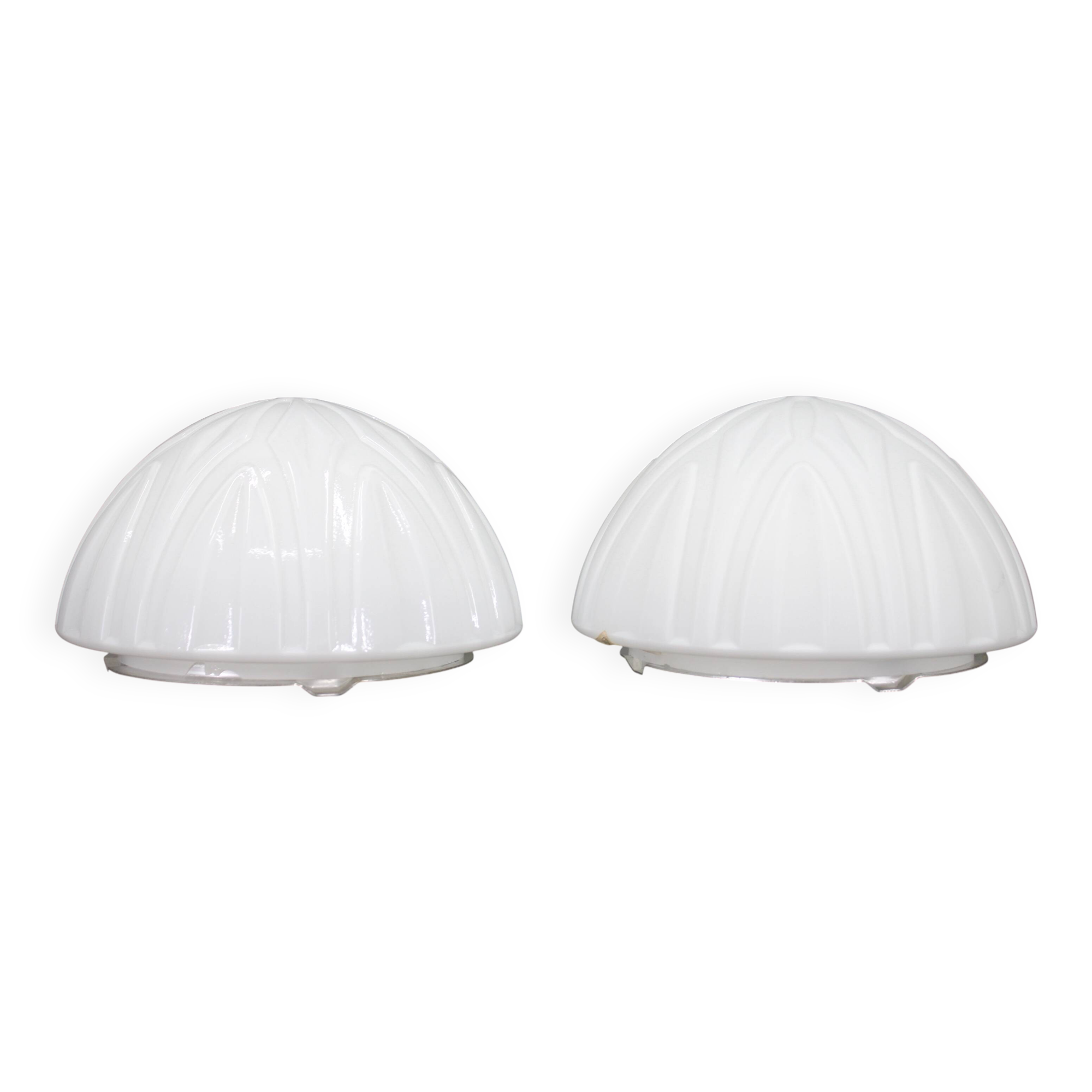 1970s Pair of Ceilink or Wall Lights in Milky Glass, Czechoslovakia