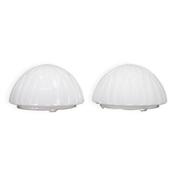 1970s Pair of Ceilink or Wall Lights in Milky Glass, Czechoslovakia