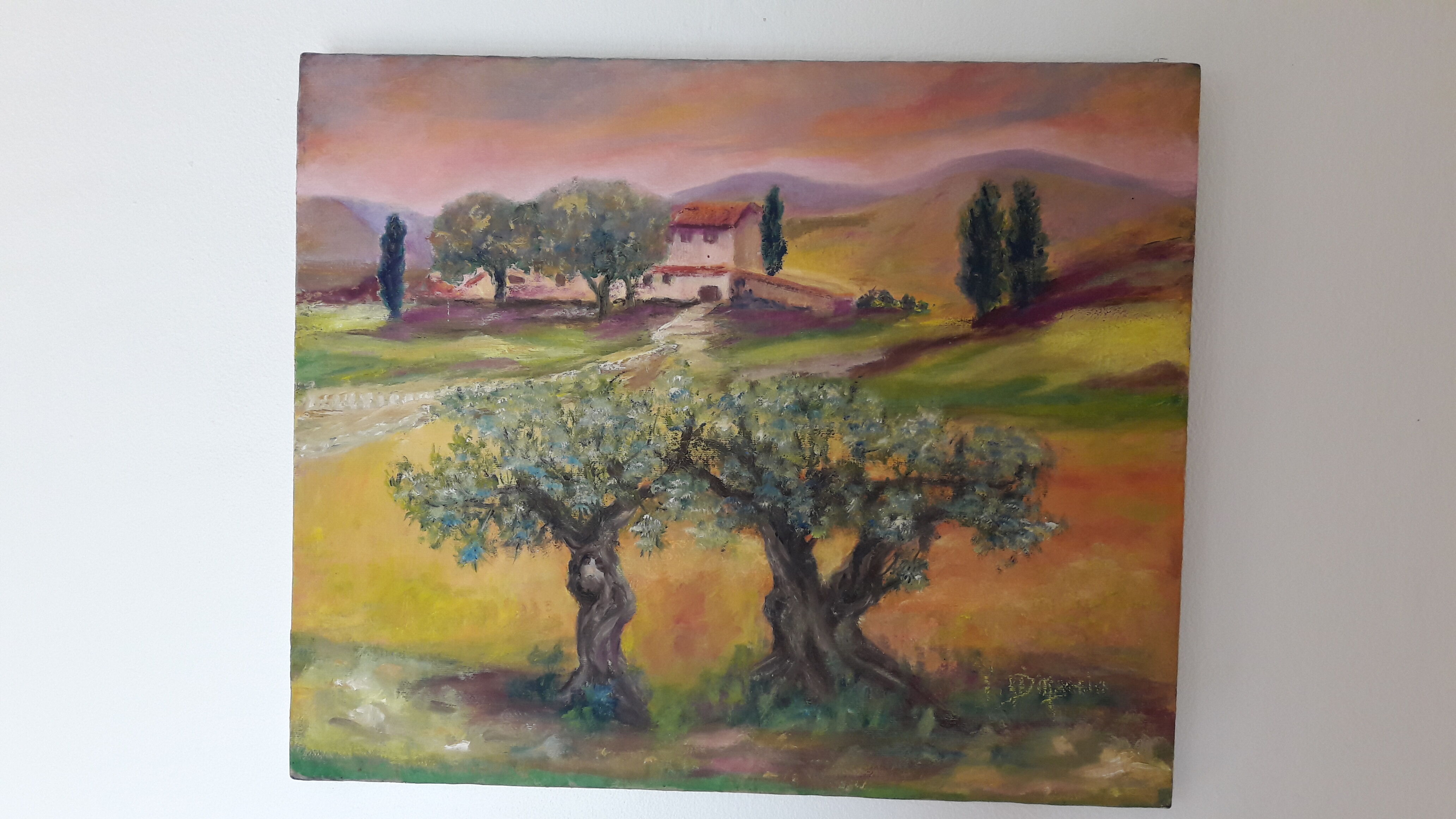 Signed oil painting Tuscan landscape