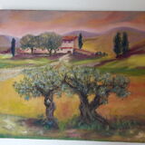 Signed oil painting Tuscan landscape