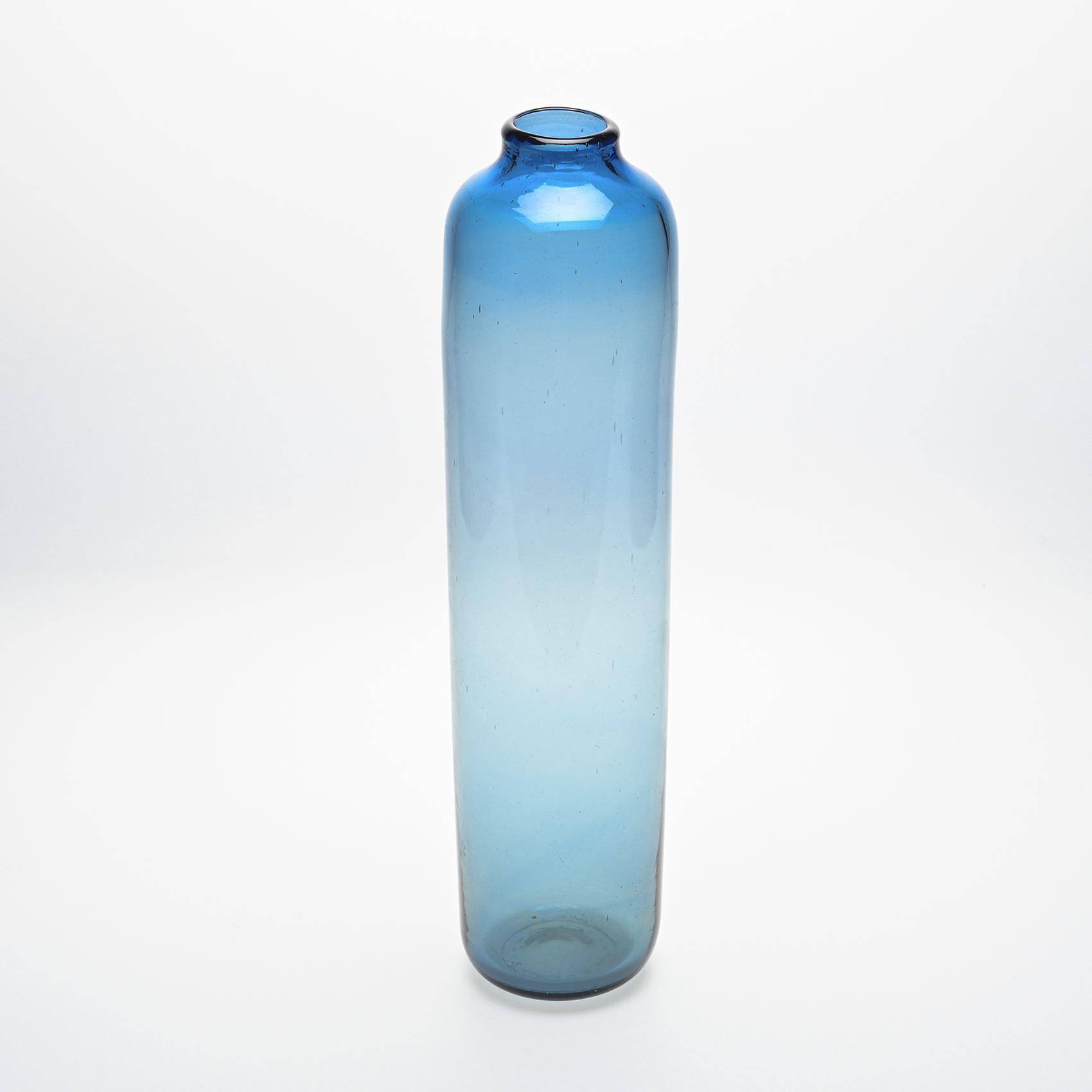 Cylindrical vase in light blue glass by Claude Morin, circa 1975