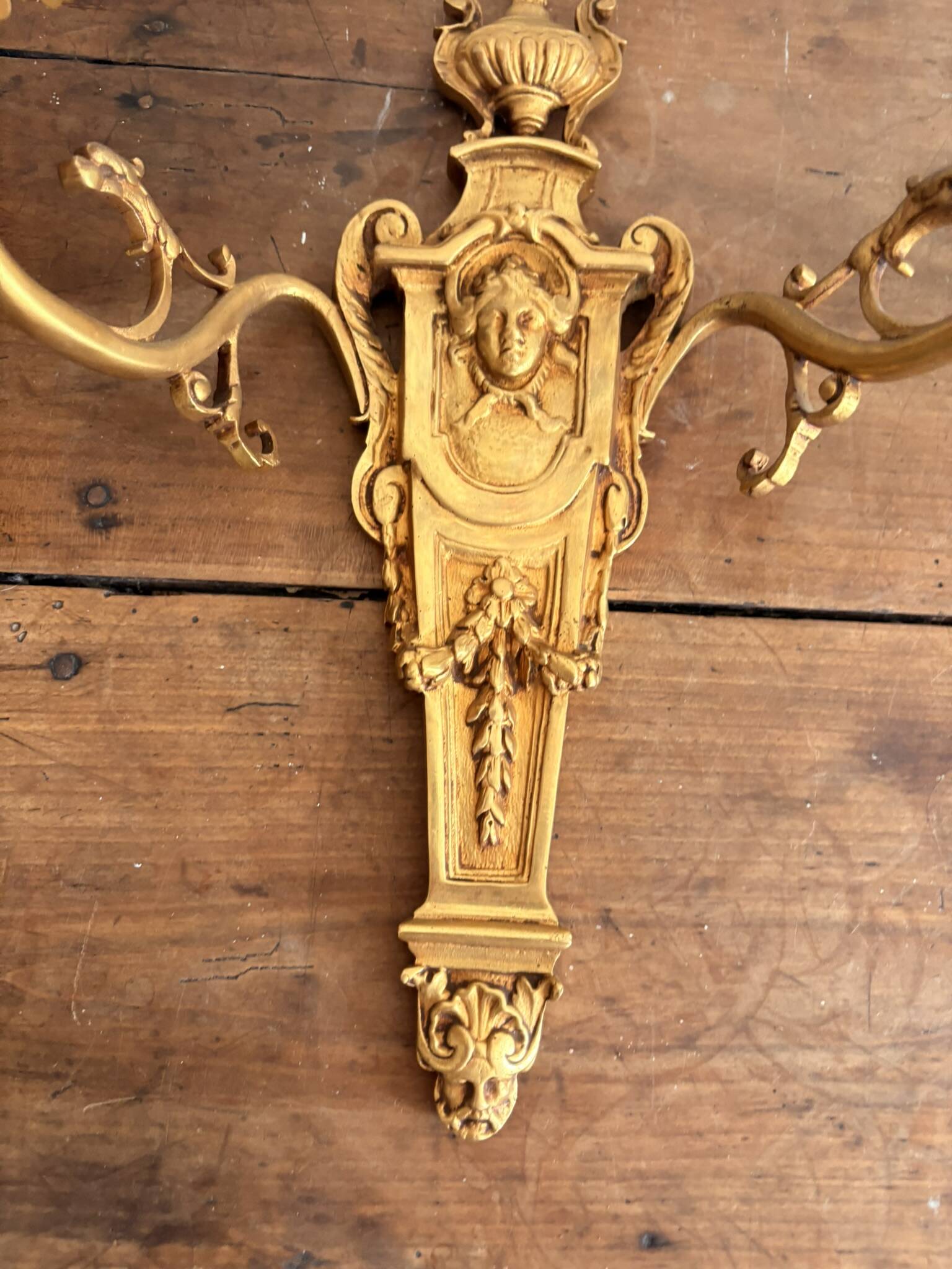 Pair of Gold Wall Sconces in Louis XVI Style from the Napoleonic III Era, Apolon, 19th Century