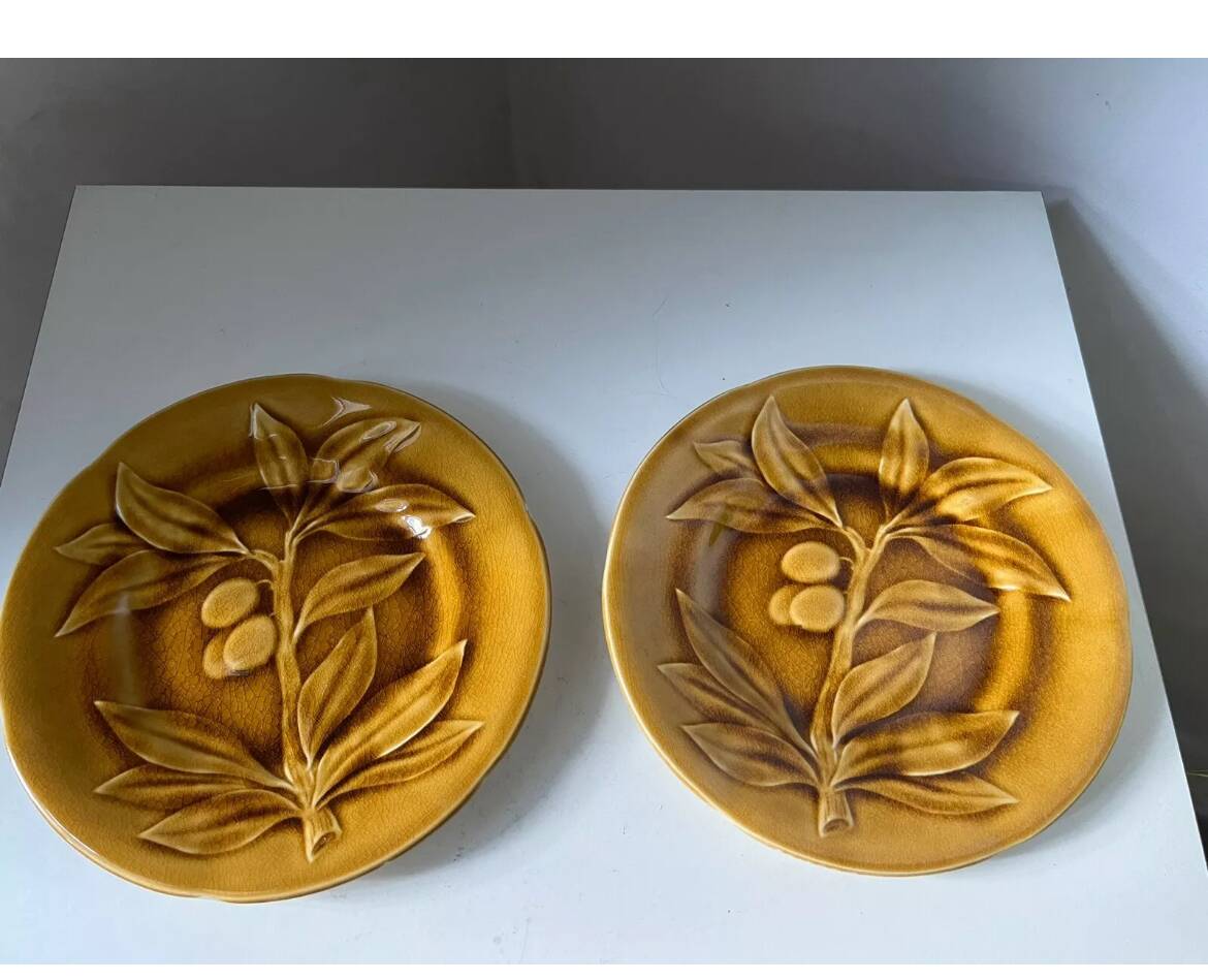 10 assiettes marron en barbotine fruits Choisy le Roi