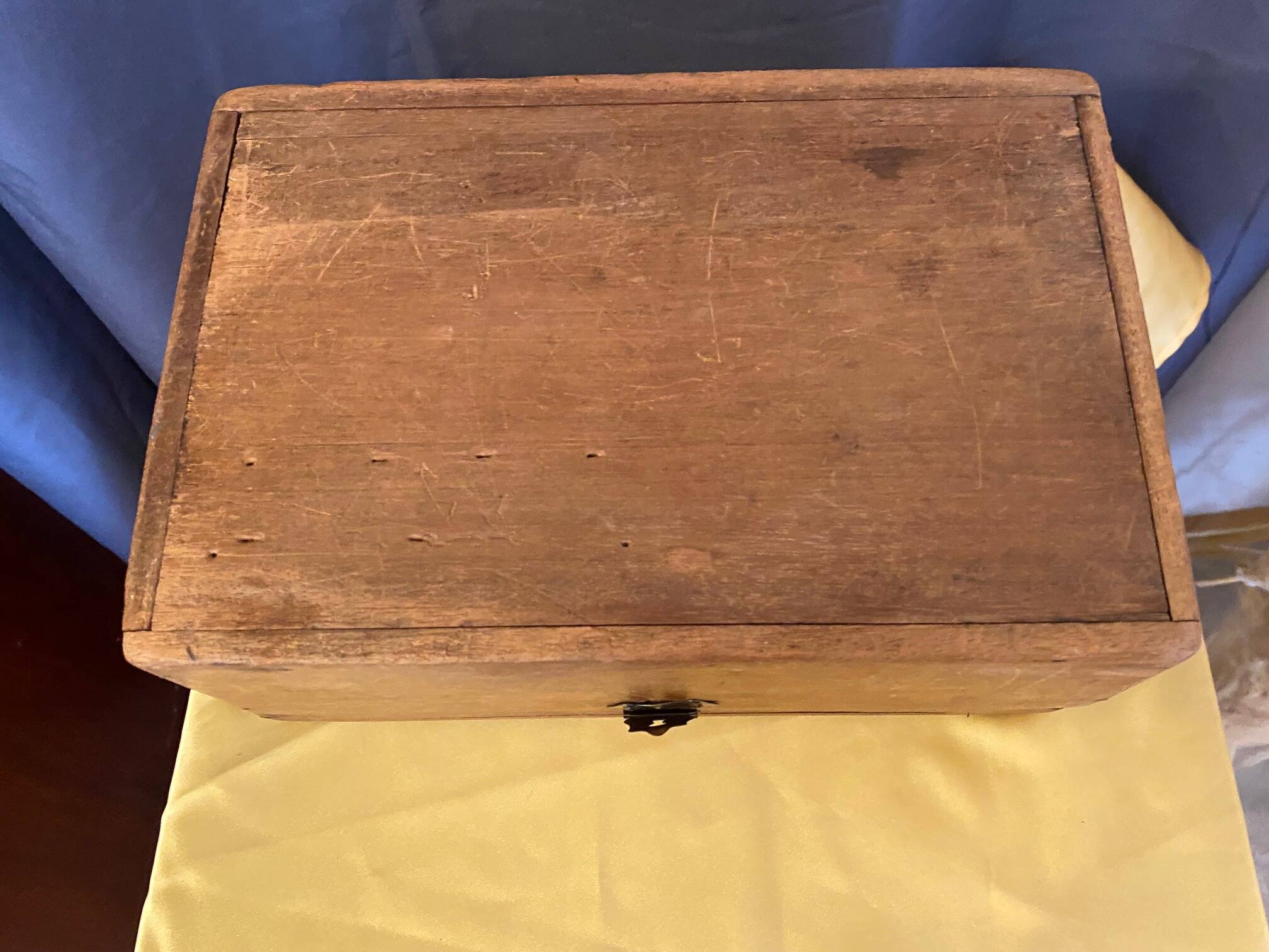 Old wooden box early 20th century market box with brass handle