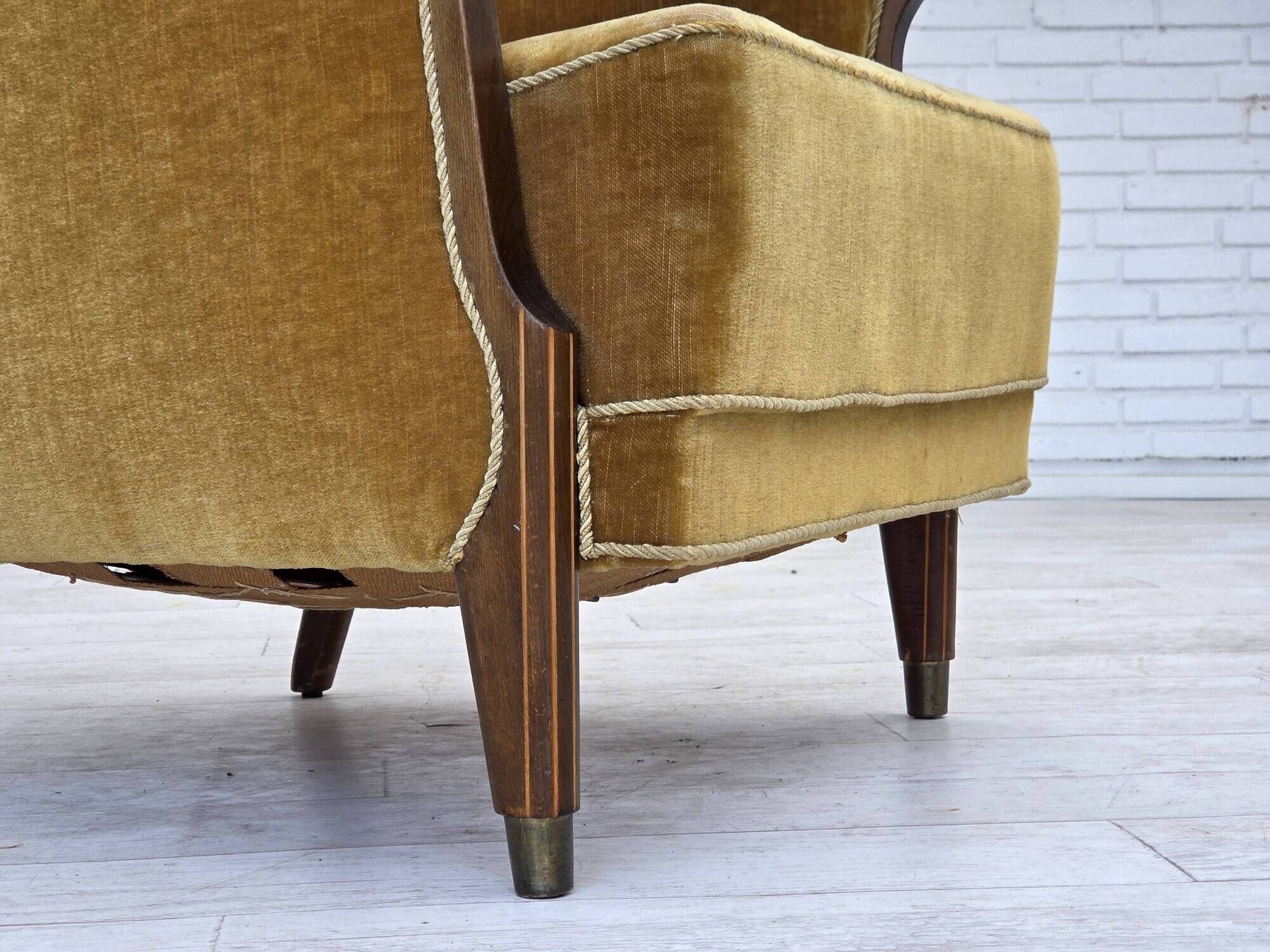 1960s, Danish armchair, furniture velour, beech wood, original.