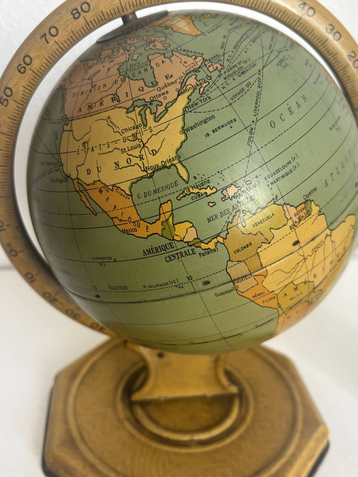 Globe vintage 1920 terrestre mappemonde métal USA - 25 cm