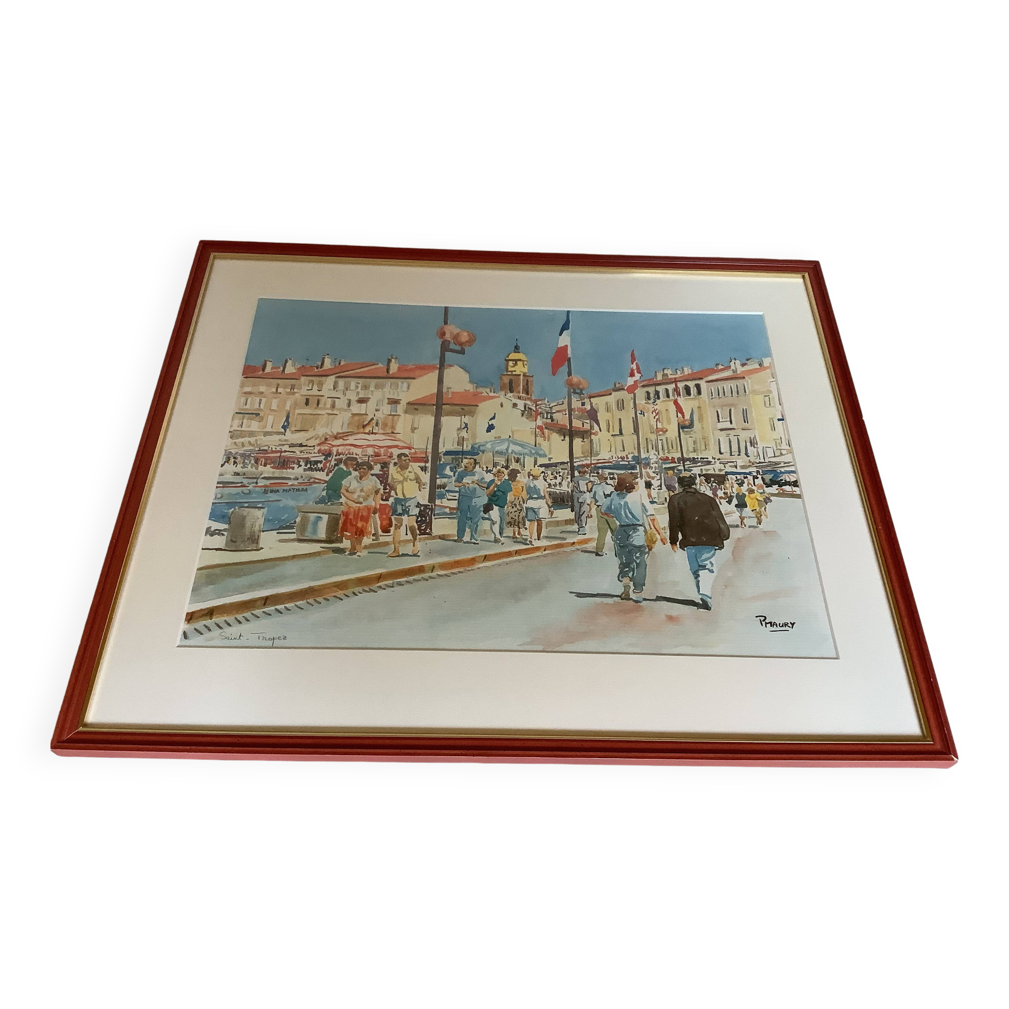 Saint Tropez port watercolor frame