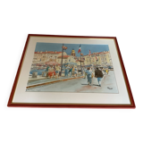 Saint Tropez port watercolor frame