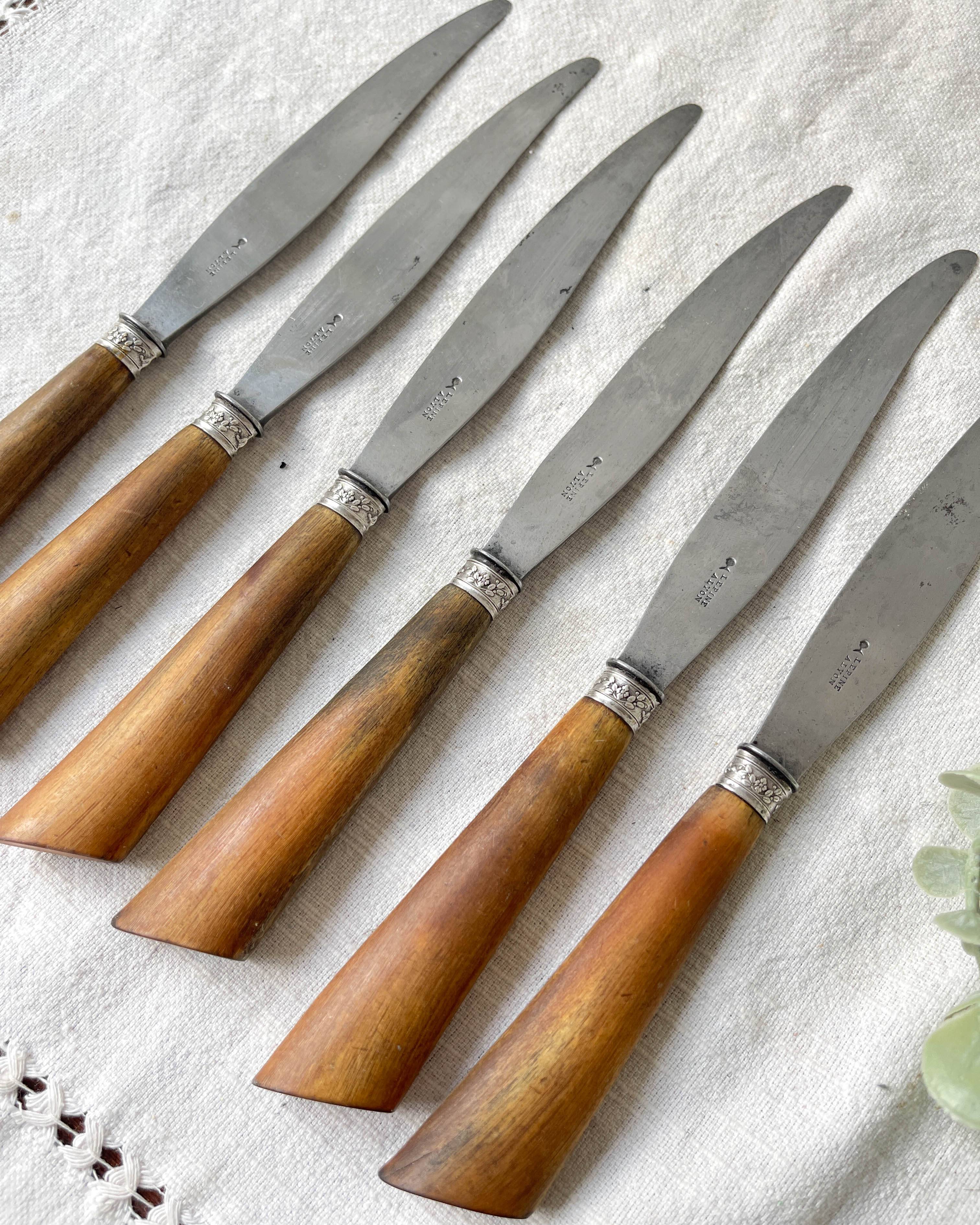 6 Vintage Horn Knives Silver Steel Blade LEPINE A LYON France 19th Century