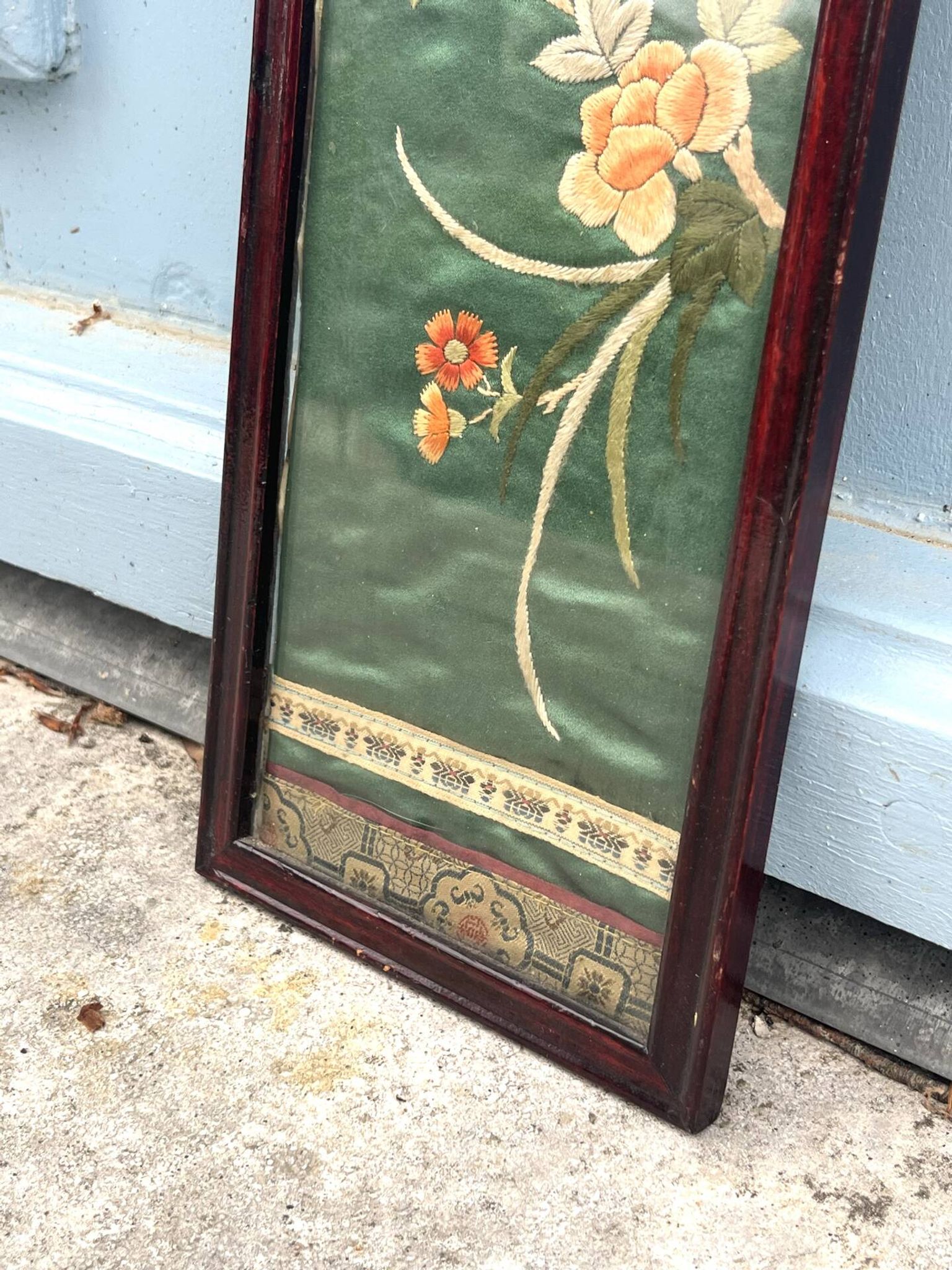 Framed Chinese Silk Embroidery Panel with Bird and Blossoms