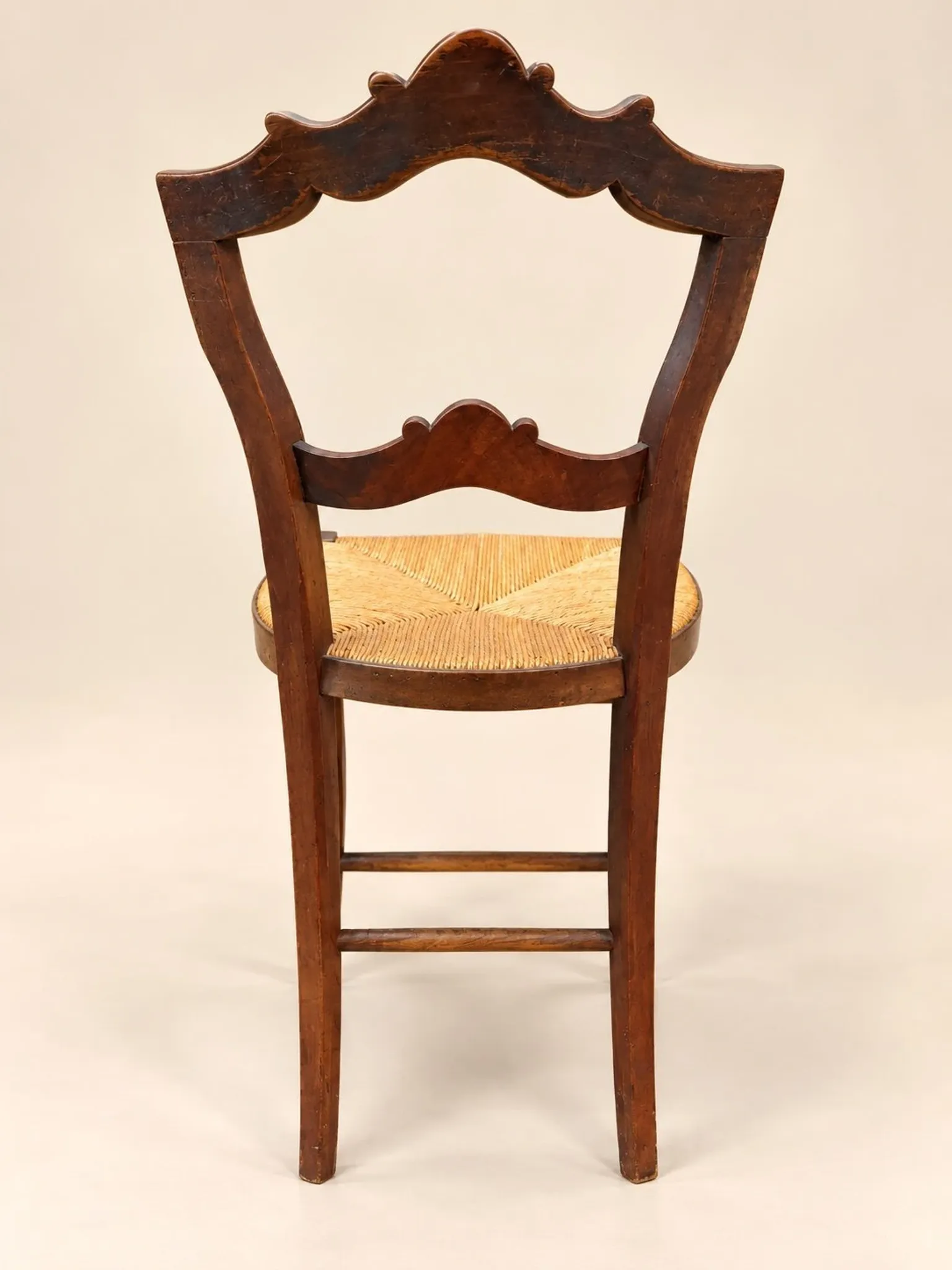 Set of 6 Louis-Philippe chairs — Carved backs — Straw seats