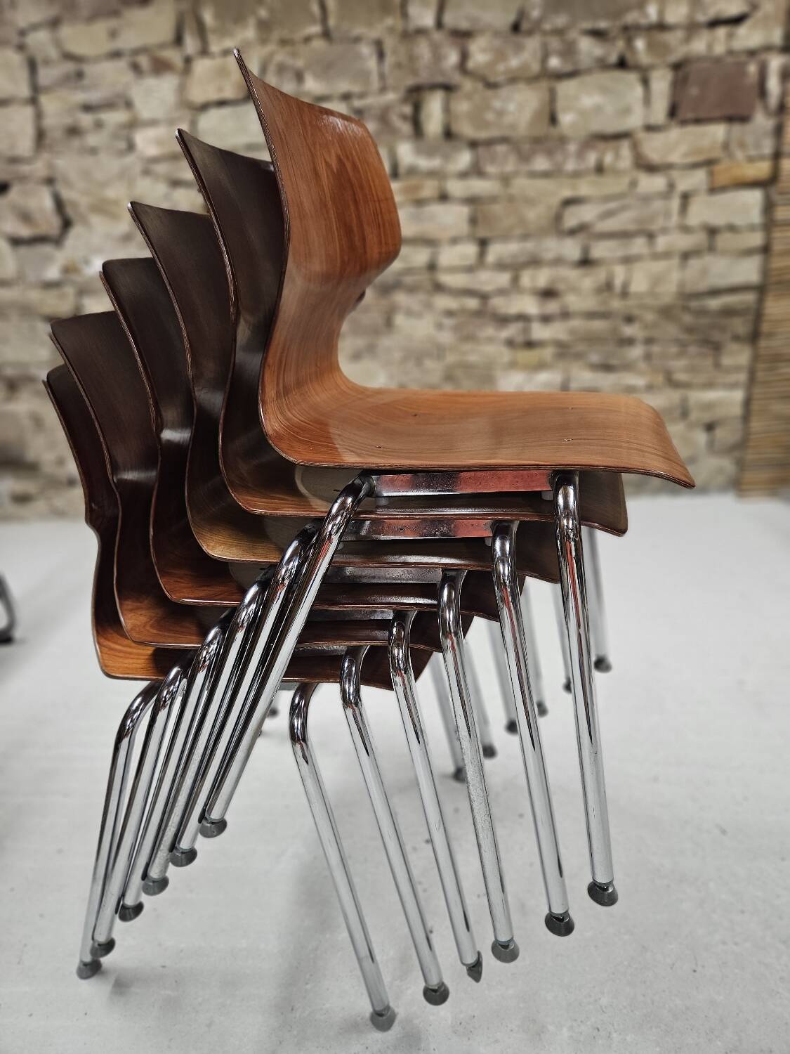 Lot of 6 Flötotto pagwood chairs 1960