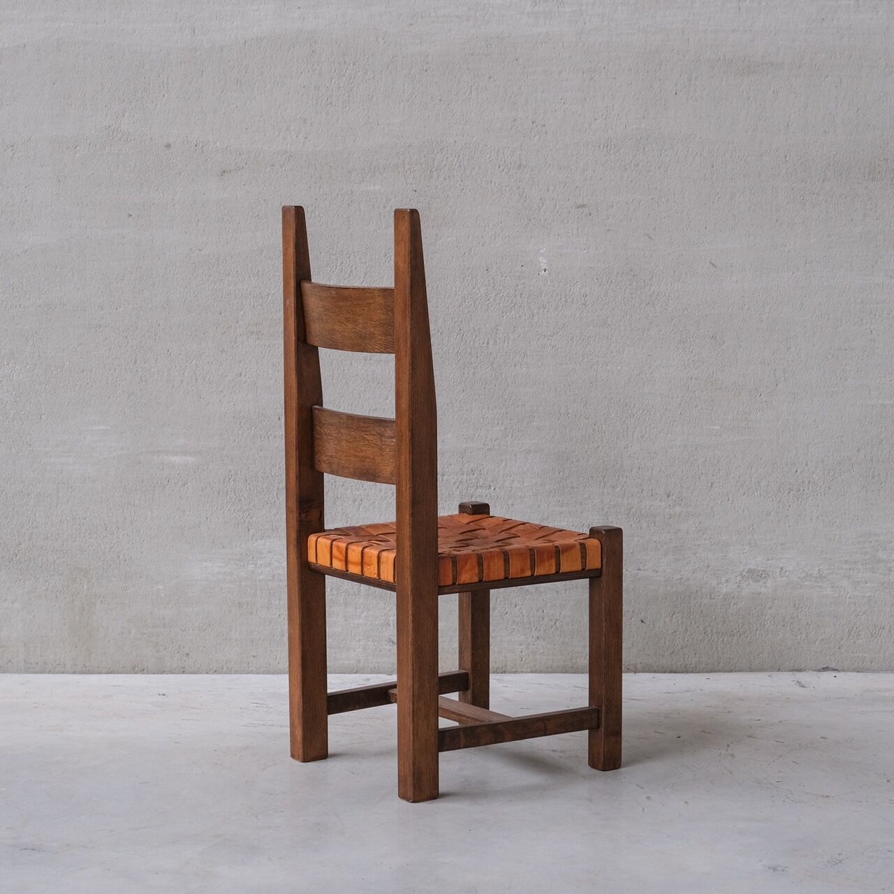 Set of Six Leather and Oak Mid-Century Dutch Dining Chairs