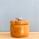 Vintage box in varnished wooden flower lid