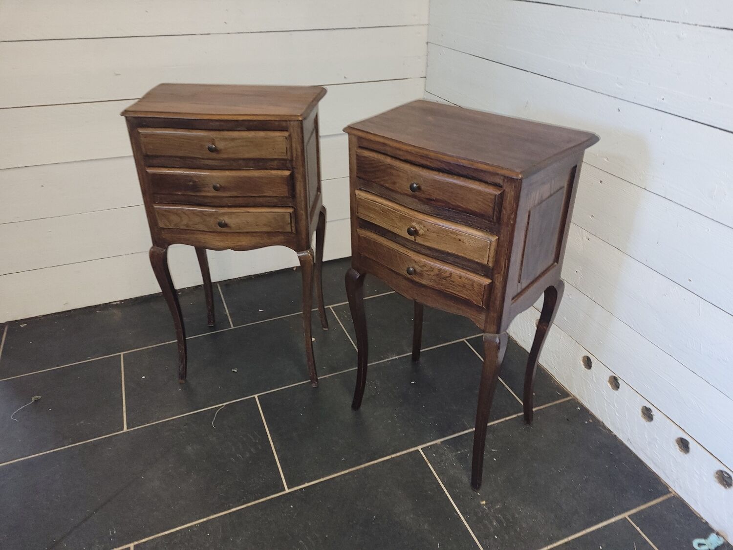 Pair of Louis XV style oak bedside tables
