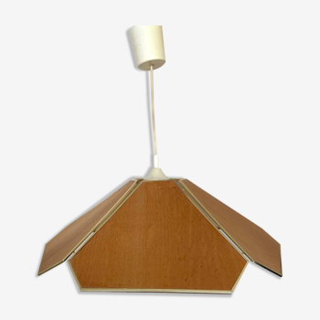 Vintage pendant light wood veneer geometric flower shape