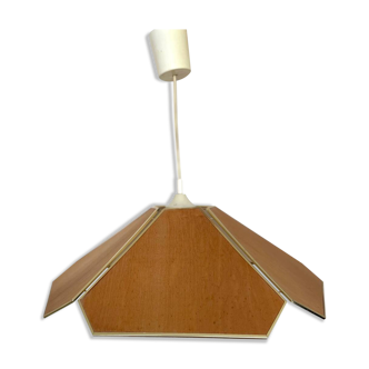 Vintage pendant light wood veneer geometric flower shape