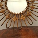 Vintage rattan and bamboo peacock style mirror