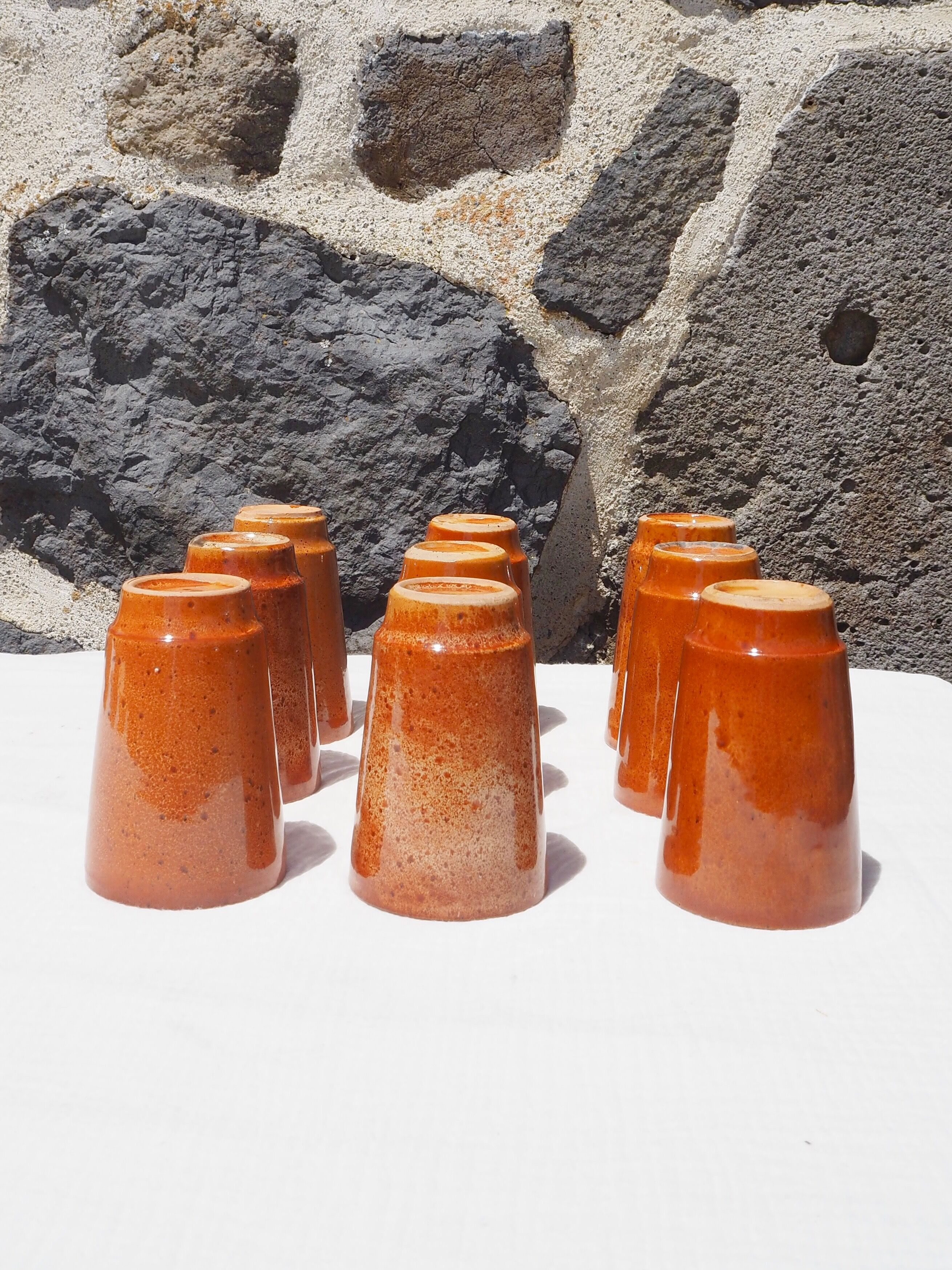 Set of 9 cups glazed stoneware cups