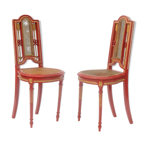 Paire de chaises cannées à décor