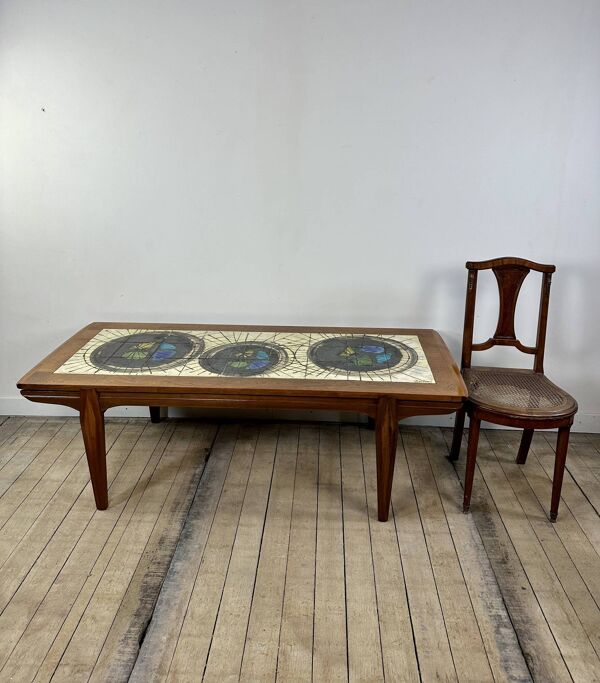 Table basse en teck et faïence de lave par j.belarti 1960