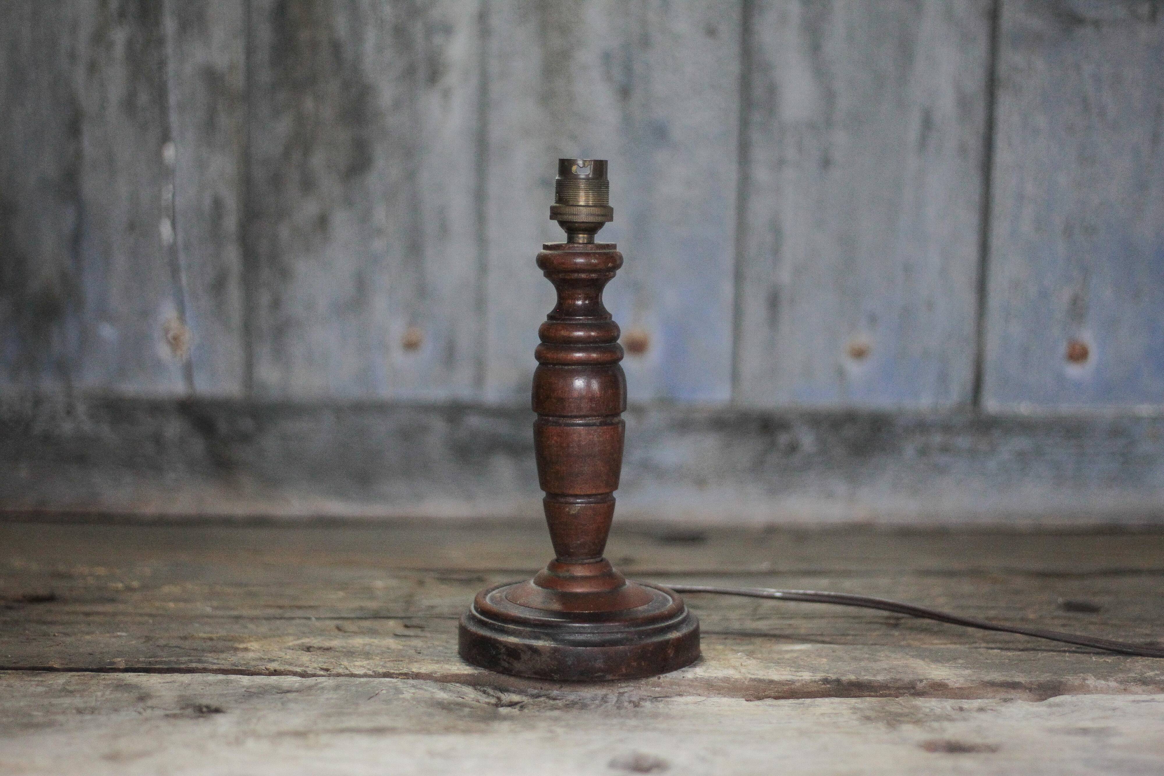 Wood lamp, wooden and vintage copper lamp base, table lamp.