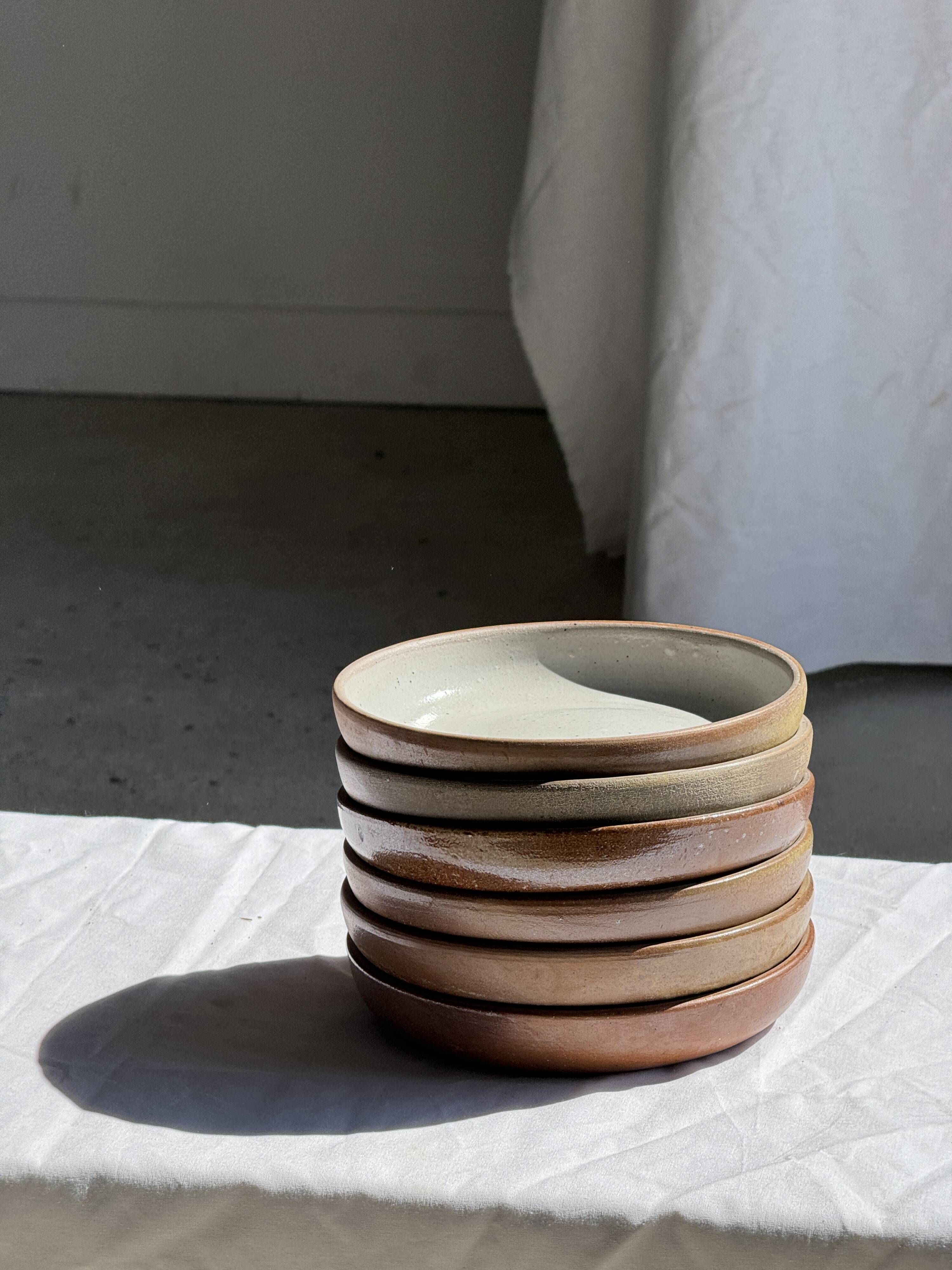 Set of 6 handmade ceramic deep plates in glazed beige D19.5 H4