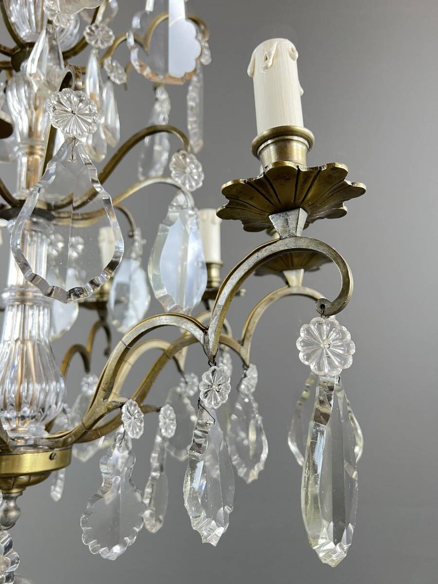 Bronze, brass and crystal chandelier, early 20th century.