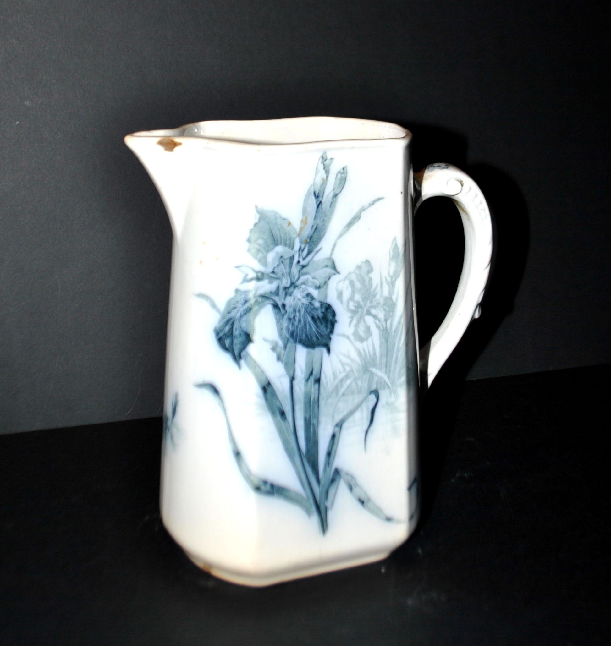 Antique Art Nouveau iris flower earthenware pitcher by Villeroy & Boch Wallerfangen